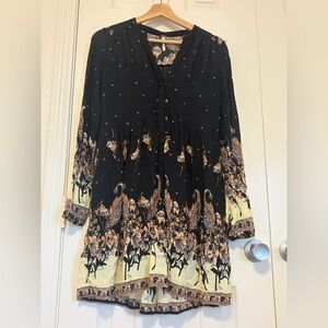 Free people Floral Paisley Black and Yellow Dress size S